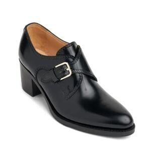 The Office of Angela Scott Miss Brooke Black Monk Strap Heeled Loafers 39.5